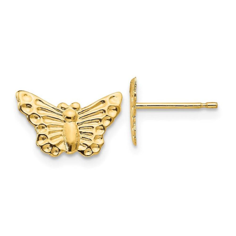 Kids 12mm Textured Butterfly Post Earrings in 14k Yellow Gold